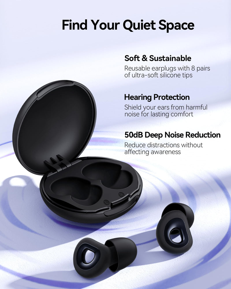 [Australia] - Ear Plugs for Sleeping, 50dB Noise Cancelling Ear Plug with 7 Pairs of Dual Single Layer Tips Reusable Ear Plugs for Noise Reduction, Soft Silicone Earplug for Concert, Snoring, Motorcycle Black 