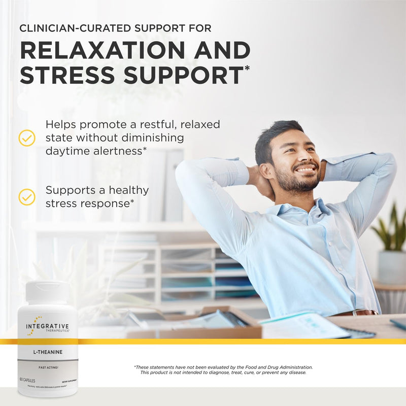Integrative Therapeutics L-Theanine - Amino Acid Supplement for Stress & Relaxation Support* - Vegan, Gluten-Free & Dairy-Free - Third-Party Tested - 60 Capsules (30 Servings) Standard Packaging