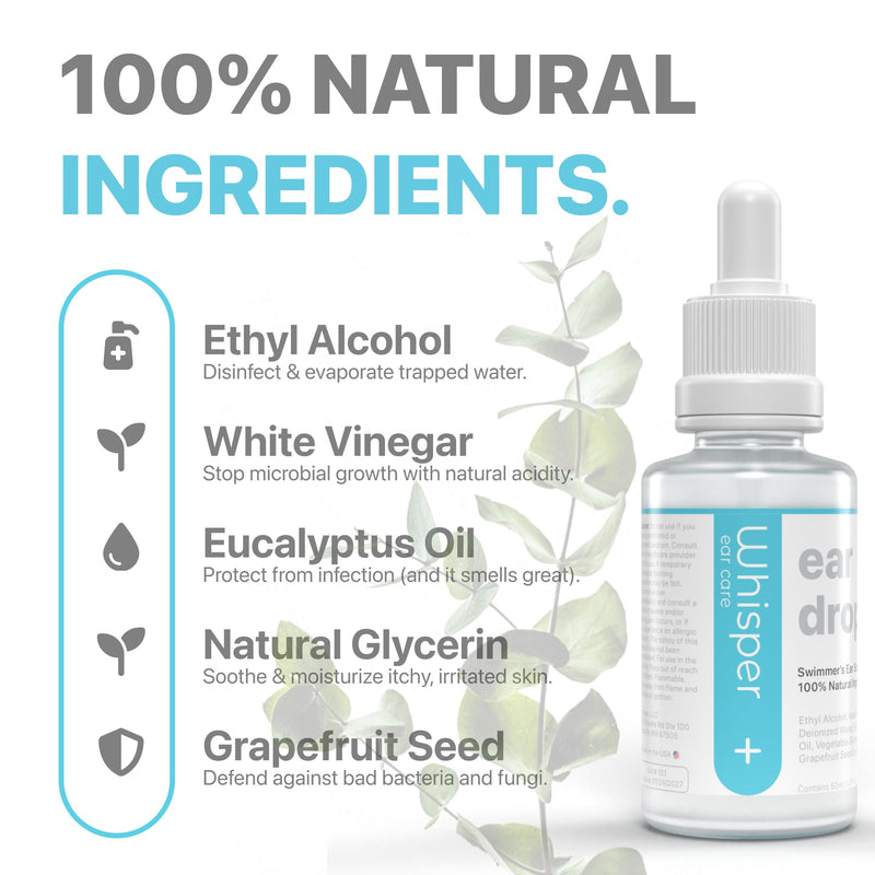 [Australia] - Whisper Ear Drops | USA | All Natural Swimmers Ear Drops for Adults with Itchy Ears | Swimmer's Ear Drops Combat Swimmers Ear with Acetic Acid Ear Drops 