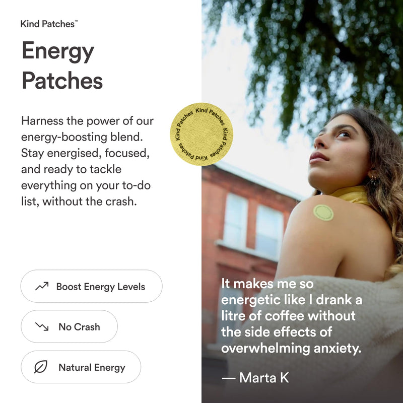 Kind Patches | Energy Patches - Extra Strong | Energy Boost Support | Botanical Plant-Based Formula with Caffeine, Red Ginseng & Vitamin B Complex | 30 Vegan Patches 30 Patches (1 Pack)