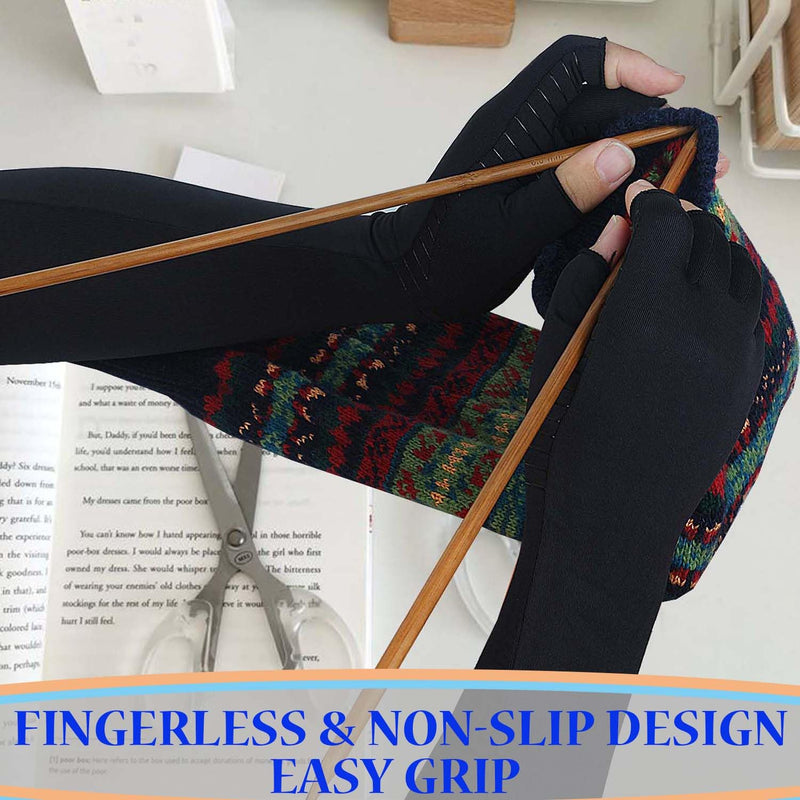 [Australia] - Long Arthritis Compression Gloves for Women Men, Copper Gloves for Joint Pain Relief, Swelling, RSI, Fingerless Carpal Tunnel Glove for Work, Computer Typing, Support Hands, Wrist and Arms (Large) Large Black 