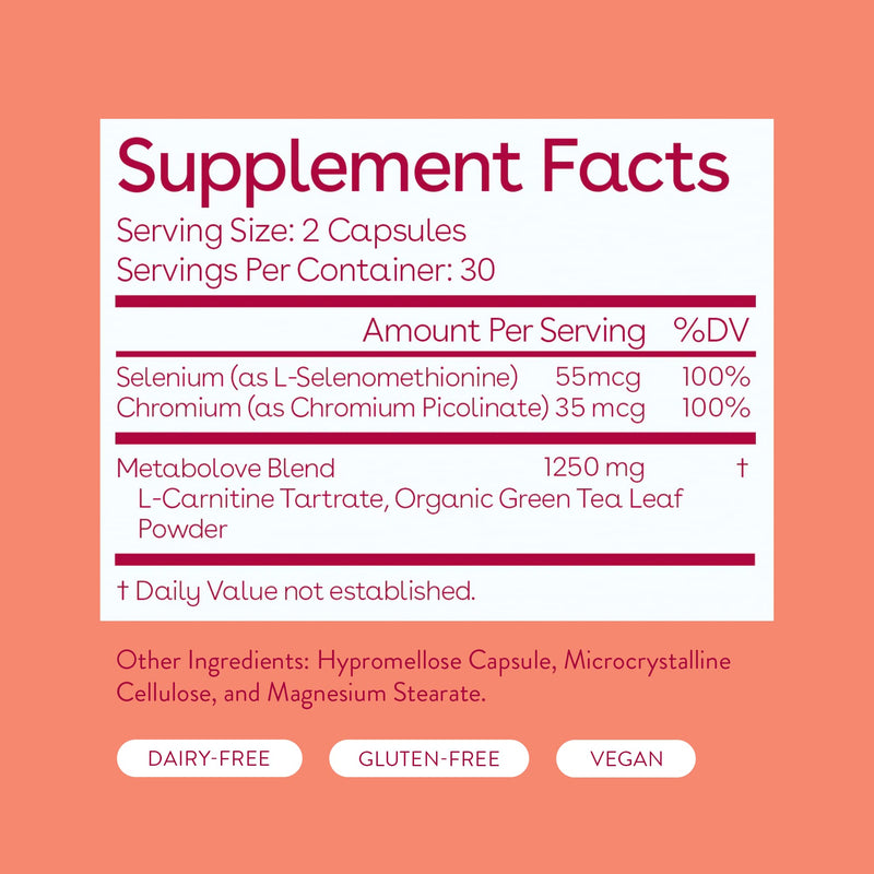 [Australia] - Love Wellness Metabolove Metabolism Booster | Curbs Food Cravings for Weight Management & Helps Boost Energy | Stimulant Free, Vegan & Gluten-Free Daily Supplement Pills | 60 Capsules 