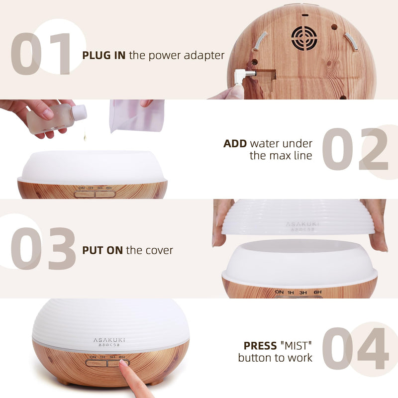 [Australia] - ASAKUKI 300ml Aroma Diffuser for Fragrance Oils, Premium Ultrasonic Humidifier Aromatherapy Oils Diffuser with 7 Colored LED Light, BPA Free Bedroom, Office, Spa Yellow 