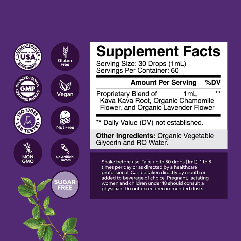 [Australia] - Potent Liquid Kava Kava Drops - Calming High Concentration Kava Extract with Chamomile and Lavender - Tasty Adaptogen Drops Mood Support Supplement with Kava Root - Vegan Non GMO and Alcohol Free 
