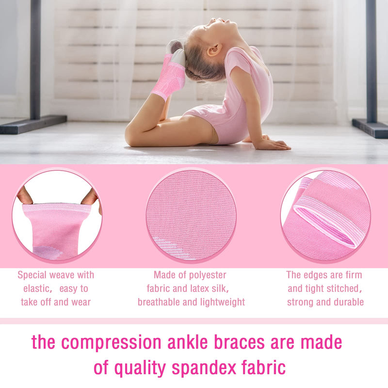 [Australia] - Tarpop 2 Pairs Kids Ankle Brace Set Foot Support Stabilizer Wraps Protector Guard Knitted Ankle Sleeve Sock Support Compression Socks for Injury Prevention(Pink,Medium) Pink Small 