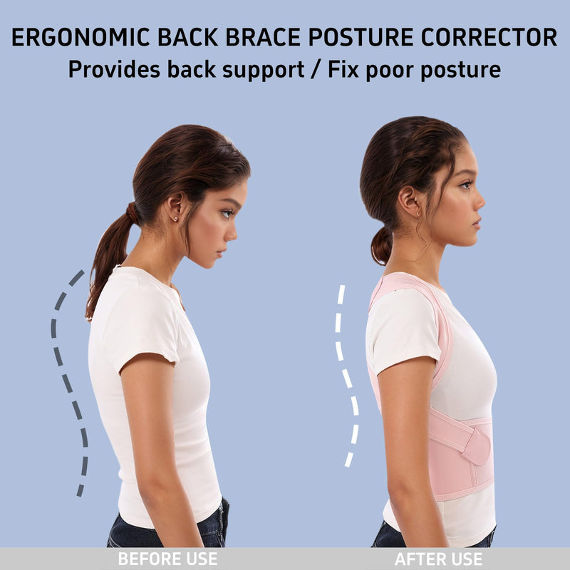 Posture Corrector for Women and Men Back Brace Upgraded Upper Comfy Correction Pain Relief Scoliosis Lumbar Spine Shoulder Straightener Hunchback Lightweight Adjustable Support Hump Pink Large Large (Waist 31.5"-35.5")