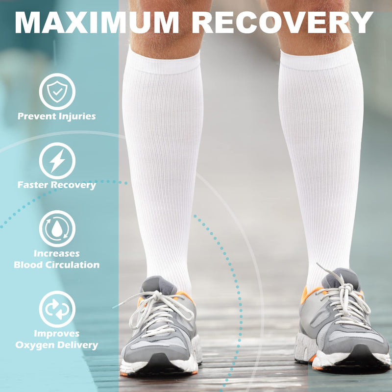 Medical Compression Socks for Women and Men 3 Pairs 20-30 mmHg Knee High Compression Stockings Circulation Best for Running Athletic Nurses Large-X-Large 03 Black/White/Gray