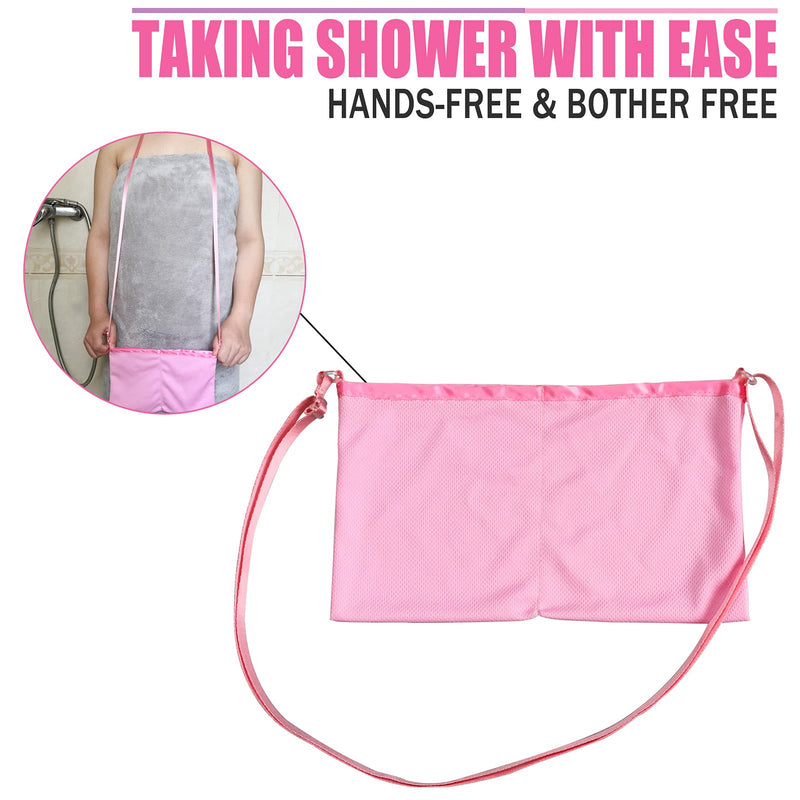 [Australia] - Quick Dry Mastectomy Drain Holder Pouch with Shower Bag, Tummy Tuck Post Surgery Drainage Supplies for JP Drains Management, Breast Reconstruction/Explant Surgical Bulb Storage,Pink Dwaist+showerbag(pink) 