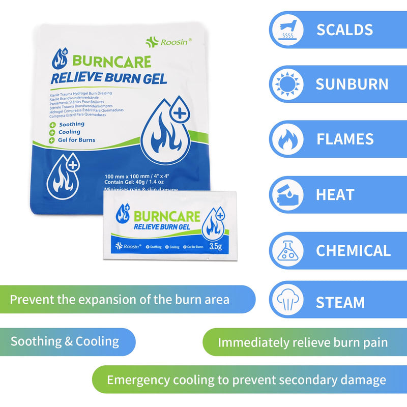 [Australia] - Dr.Med Burn Kit, 4pcs Burn Dressings 4x4”, 8pcs Burn Gel 3.5g, 4pcs Non-adherent Xeroform Petrolatum Gauze, Burn First Aid Cooling Soothing Cream with Bandage, Latex Surgical Gloves, Scissors, Tape 