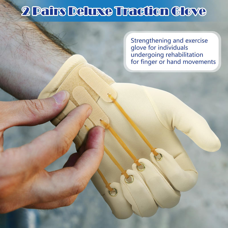 [Australia] - Panitay 2 Pair Traction Exercise Glove Hand Finger Strengthening Thumb Flexion Physical Therapy Glove for Increasing Strength Brown X/ XL 