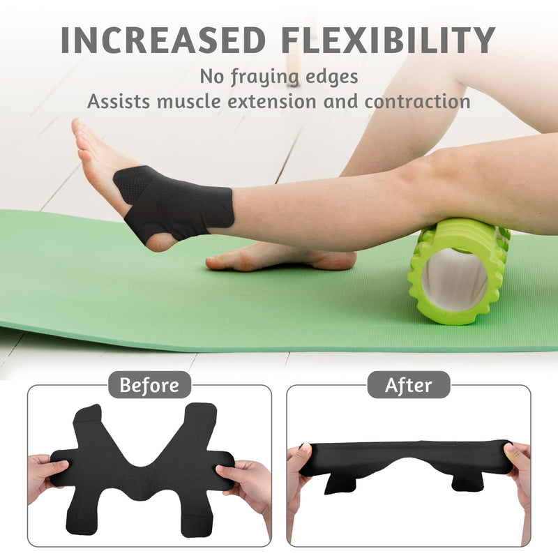 10 Pcs Precut Kinesiology Tape for Ankle Brace,Kinesiology Ankle Tape,Waterproof and Breathable Athletic Tape for Pain Relief,Ankle Support,Sprain Prevention and Ligament Stability(Black) Black