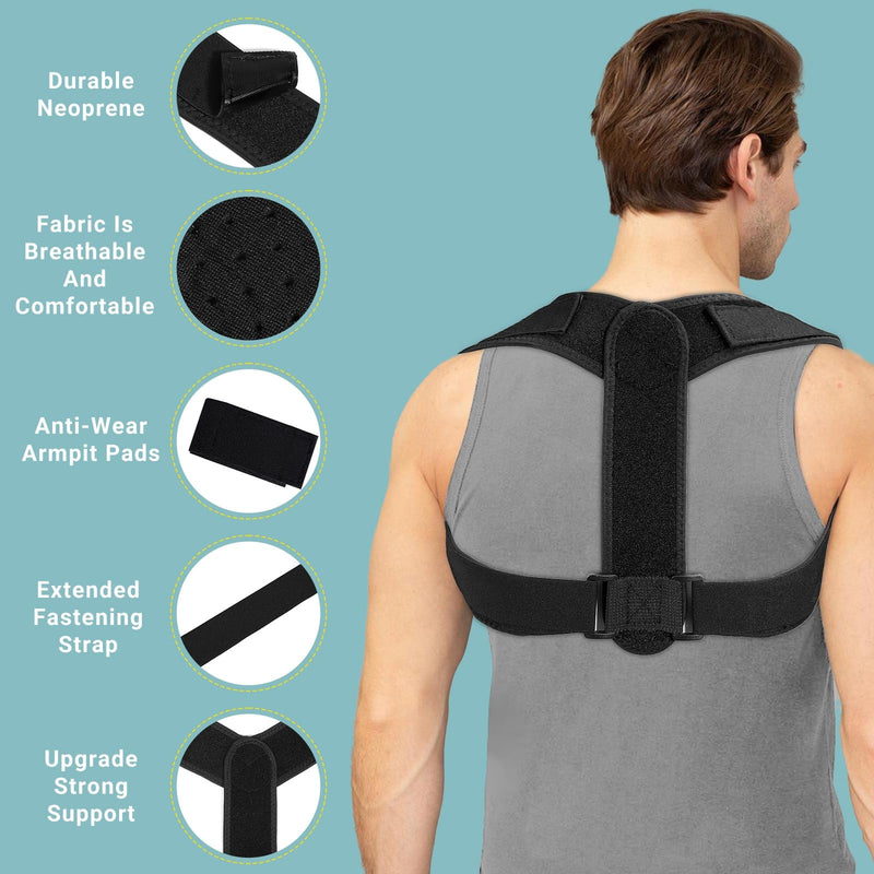 [Australia] - Adjustable Posture Corrector for Women & Men - Upper Back Brace Support for Clavicle, Neck Pain Relief & Spine Alignment, Comfortable Back Straightener Black 1 