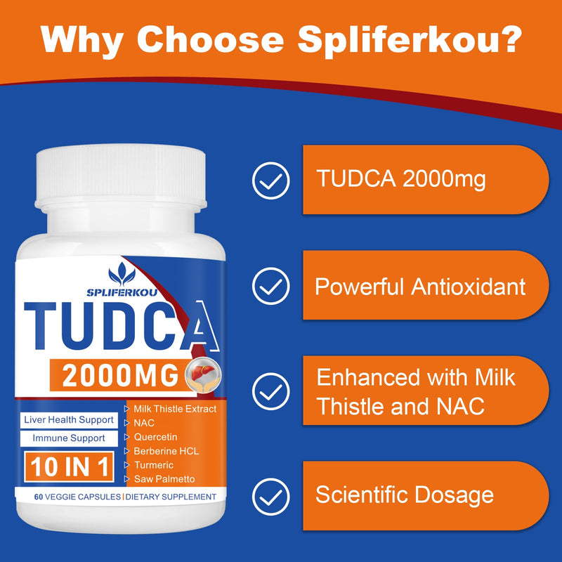 [Australia] - 2000mg Tudca Liver Support Supplement, Tudca Bile Salt with Milk Thistle and Nac,60 Capsules for 30 Days,Support for Liver, Detoxification,Immune System 