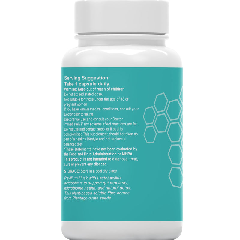 Fibre Supplement 5000mg Psyllium Husk with Acidophilus Probiotics | 120 High Strength Vegan Capsules | Natural Soluble Fibre from Plantago Ovata Seeds 1-A-Day Digestive Support | 4 Months Supply