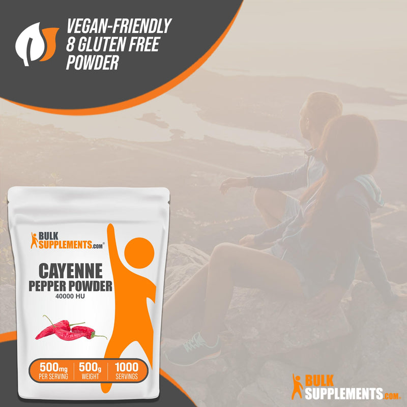 BulkSupplements.com Cayenne Pepper 40000 HU Powder - Capsaicin Supplements, Cayenne Pepper Supplements, Cayenne Pepper Powder - Capsicum Powder, Gluten Free, 500mg per Serving, 500g (1.1 lbs) 1.1 Pound (Pack of 1)