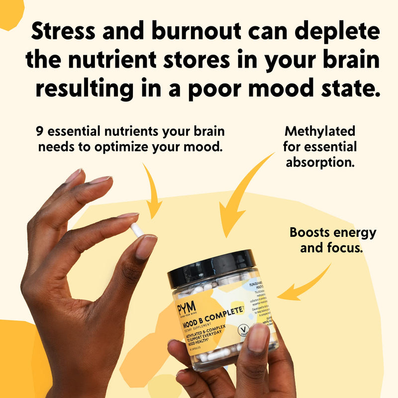 PYM Mood B Complete (30 Count) Methylated B Complex (Vitamins B6 & B12) | B Complex, B6 & B12, Methylated B Complex for Everyday Mood & Energy | Non-GMO, No Added Sugar, Natural, Vegan, Gluten-Free 30 Count (Pack of 1)