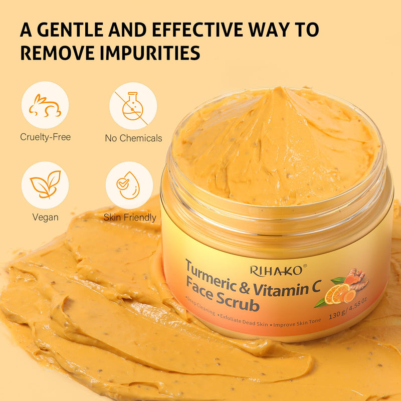 RIHAKO Easter Gifts for Women Turmeric Vitamin C Face Scrub-Turmeric Microdermabrasion Exfoliating Facial Scrub Vitamin C Face Exfoliator
