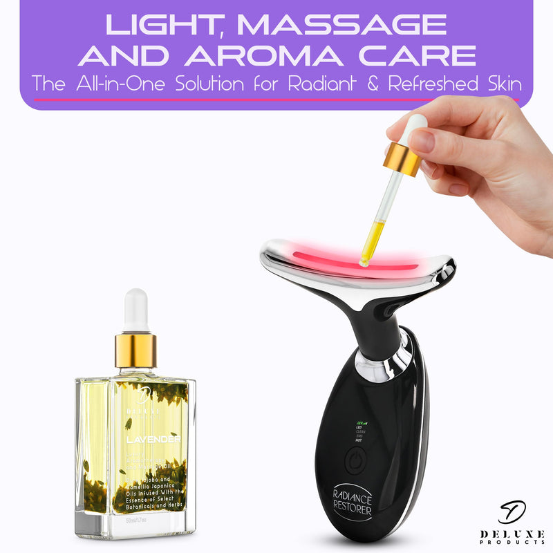 [Australia] - Radiance Restorer - Complete Wrinkle, Massage & Aromatherapy System - 7-Color LED Light Therapy, 3 Massage Functions, *Plus Heat!* - *Choice of Aromatherpay Massage Oil* - *Web App!* (Lavender) Lavender 