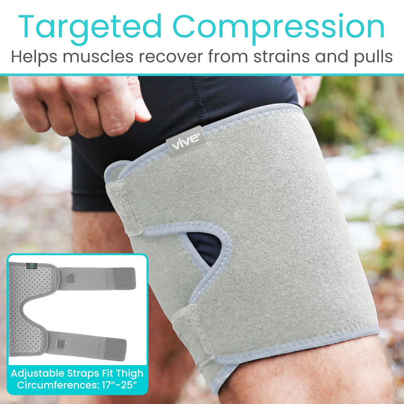 [Australia] - Vive Thigh Brace - Hamstring Quad Wrap - Adjustable Compression Sleeve Support for Pulled Groin Muscle, Sprains, Quadricep, Tendinitis, Workouts, Sciatica Pain and Sports Recovery - Men, Women (Grey) Gray 1 
