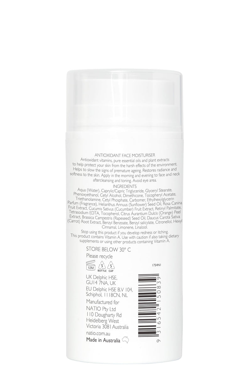 Natio Australia Aromatherapy Antioxidant Face Moisturizer, 3.3 ounce - Anti-Aging Face Cream - Rosehip and Vitamin E - Face Lotion for All Skin Types