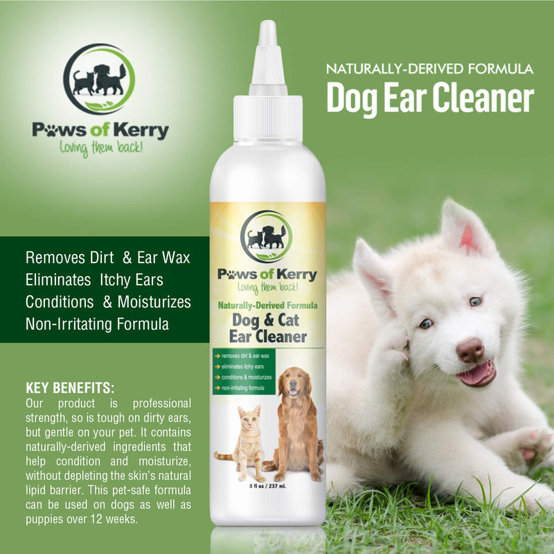 Dog Ear Cleaner for Itching, Head Shaking, Odor, Wax and Discharge - Non-Irritating Ear Wash for Dogs & Cats, Natural Ear Drops for Dogs - 8 Ounces - Dog Ear Cleaner Solution - PawsPlanet Australia