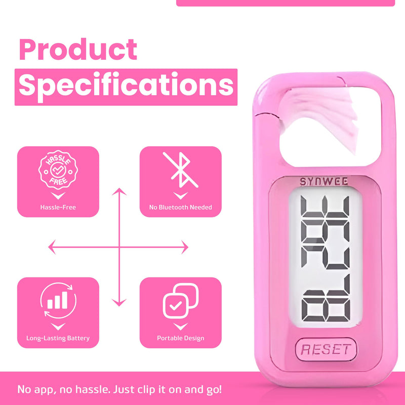 [Australia] - 3D Pedometer for Walking ‚Äì Simple Step Counter with Clip, Large Display & Reset Button ‚Äì No Bluetooth or App Needed ‚Äì Portable Step Tracker for Adults and Seniors (Pink) 