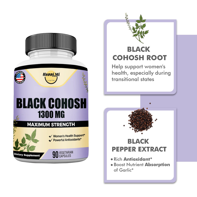 [Australia] - Black Cohosh Made with Organic Black Cohosh Root 1300MG per Serving, Balance Hormones, Natural Menopause & Menstrual Support, Women Health Support, 90 Vegan Capsules, 45 Servings 