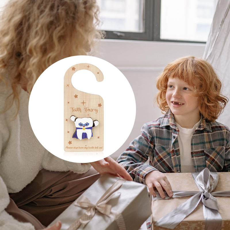 [Australia] - Tooth Door Hanger with Money Holder, Wooden Tooth Door Holder Tooth Keepsake Box Cute 3D Lost Teeth Pickup Box for Kids Room Decor Encourage Gift(Dark Blue) 