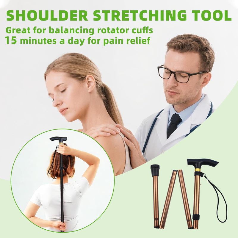 Shoulder Pulley for Physical Therapy, Foldable Shoulder Wand Rotator Cuff Rehab – Portable & Shoulder Reliever with Hook, Lightweight Stretching Tool – Durable Shoulder Exercise Equipment (Gold) Gold