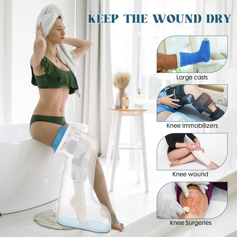 [Australia] - Waterproof Extra Wide Full Leg Cast Cover for Shower with Upgraded Non-Slip Bottom, Cast Protector for Shower after Leg Knee Surgeries, Large Cast, Knee Immobilizer/Brace, Walking Boots,Reusable New-Extra Wide Full Leg 