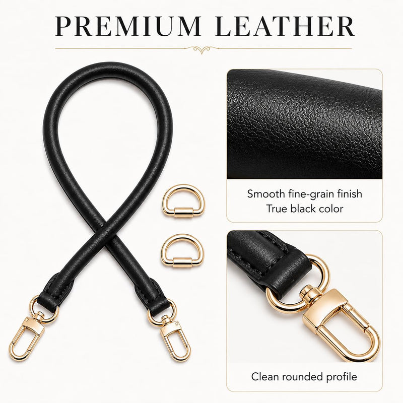 Vachetta Leather Shoulder Strap Replacement Strap, 27" Rounded Rolled Bag Strap for Soft Lucky Speedy 25 30 Satchels Classic Noir Strap Only