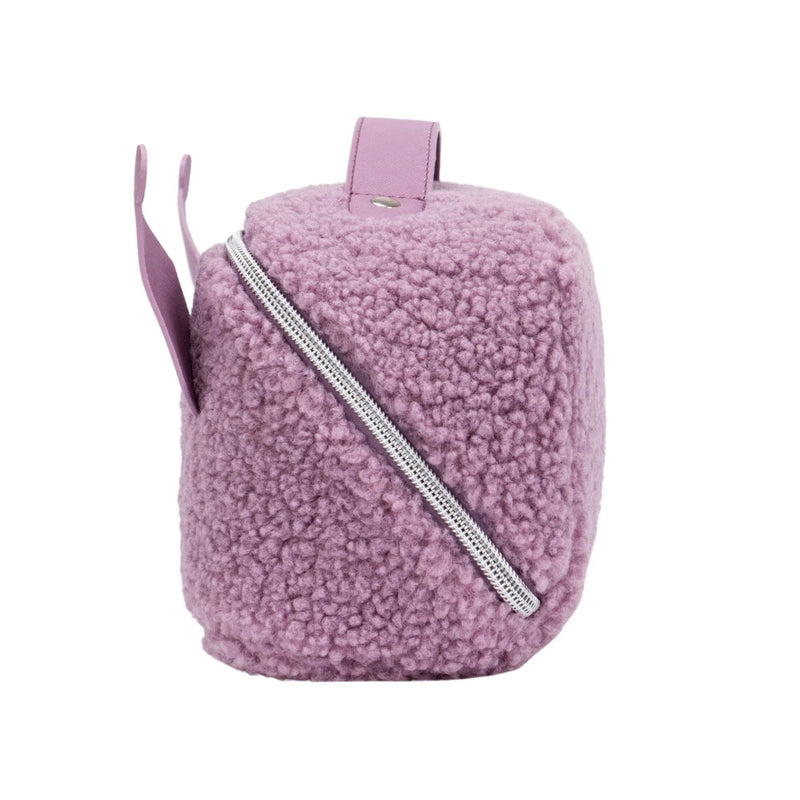 Impressions Vanity Kuromi Unfold Travel Makeup Bag Organizer, Opens Flat Zippered Cosmetic Bag with Cozy Sherpa Fabric Texture, Dual Compartments, Inner Pockets, and Top Carrying Handle (Lilac)