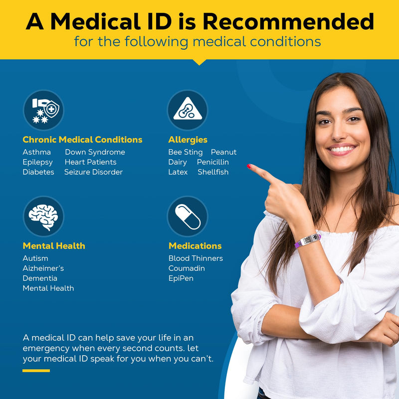 [Australia] - Medical Bracelets for Men Women with QR Code Medical Alert ID Bracelets Sport Boy Girl - Silicone Waterproof Wristband Fits Wrists Up to 9 inches - More Space Custom Emergency Medical ID Alert Information 9'' Folding Buckle+Adjustable dial - Purple 
