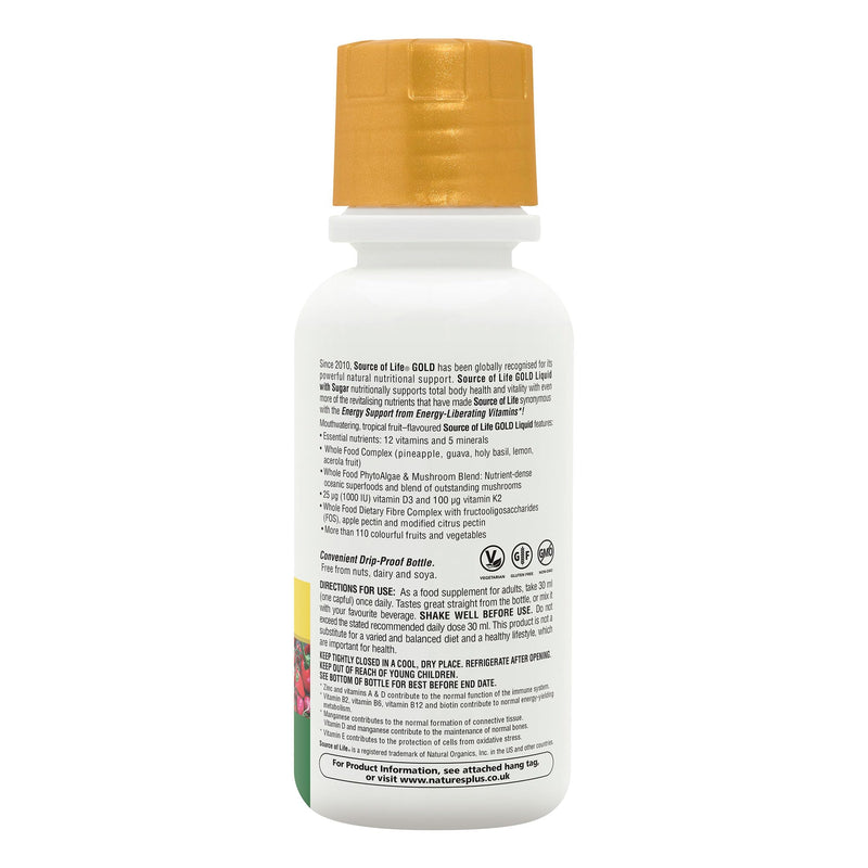 NaturesPlus Source of Life Gold Liquid 236ml - High Potency Food- Based Multivitamin and Mineral with Superfoods - Energy, Immune, Bones, Hydration - Vegetarian, Gluten Free 236 ml (Pack of 1)