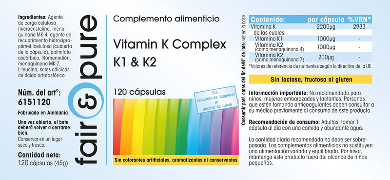 [Australia] - Fair & Pure® - Vitamin K Complex K1 & K2-120 vegan capsules - bulk pack for four months 