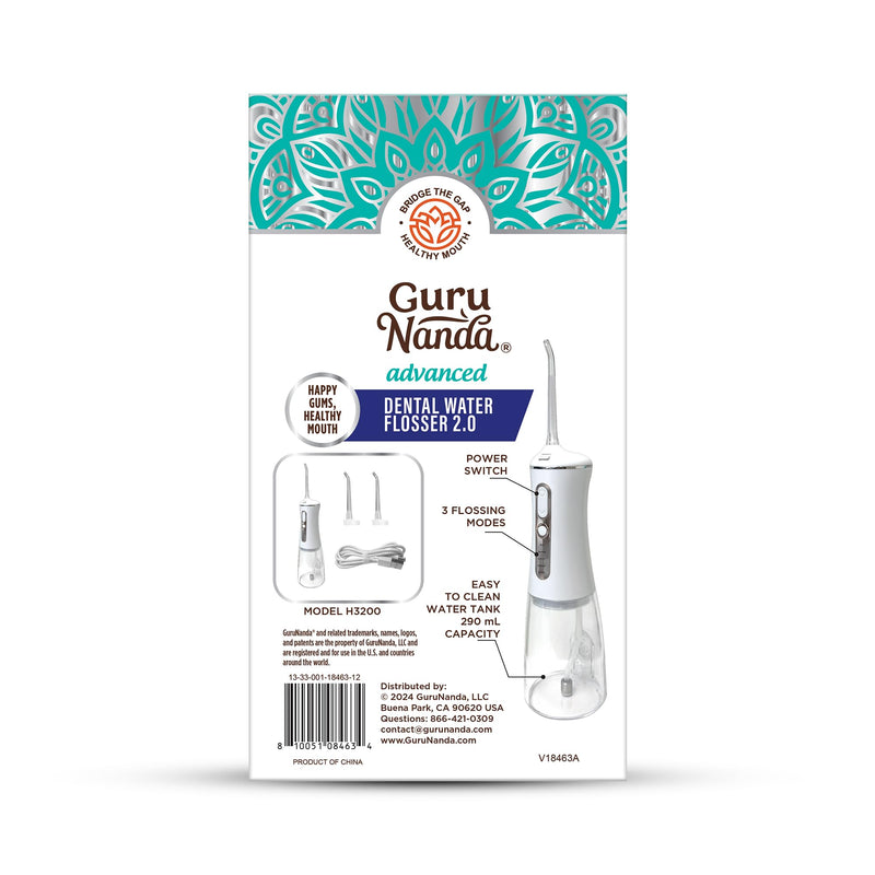 [Australia] - GuruNanda Advanced Dental Water Flosser 2.0 with UV Mode - Cordless and Portable - 290 ml Water Tank, 3 Modes, Rechargeable for Healthy Teeth and Gums 