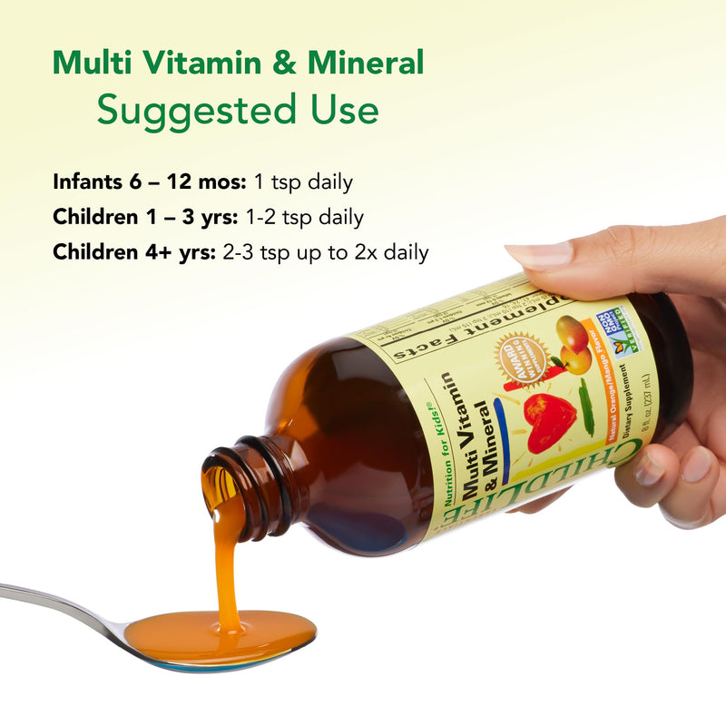 [Australia] - CHILDLIFE ESSENTIALS Kids Multivitamin & Mineral - Kids Vitamins, Liquid Multivitamin for Kids, Toddler Multivitamins, Liquid Vitamins, Baby Multivitamin - Natural Orange & Mango, 8 Fl Oz (Pack of 1) Orange Mango 8 Fl Oz (Pack of 1) 