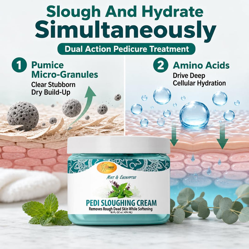 SPA REDI Exfoliating Foot Cream – Pumice & Amino Acid Callus Remover for Dry, Cracked Heels | Dual-Action Sloughing & Deep Hydration | Mint & Eucalyptus | Cruelty-Free | Made in USA | 16 oz