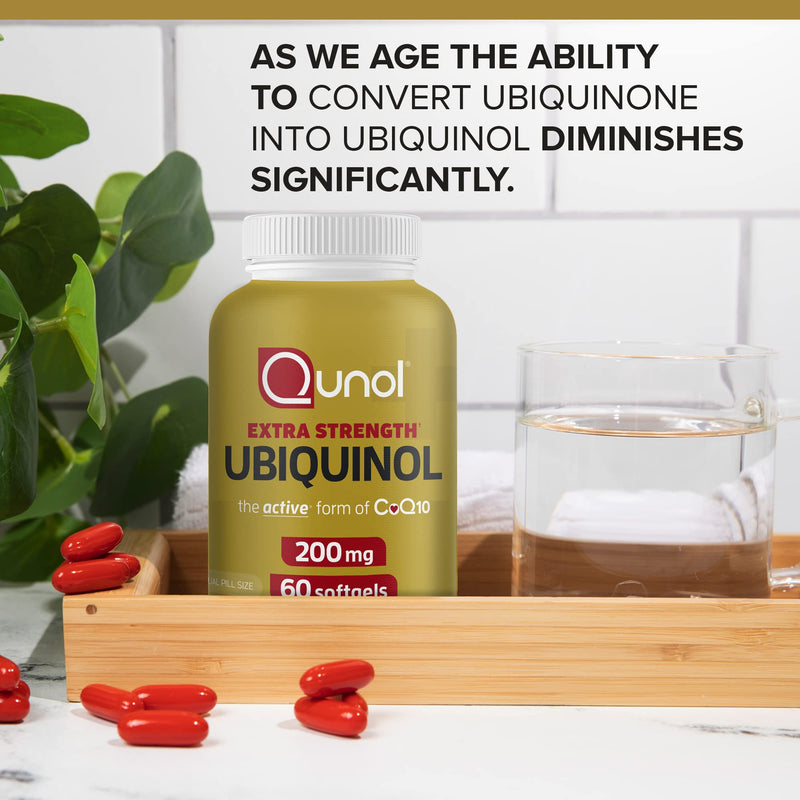 [Australia] - Qunol Ubiquinol CoQ10 200mg Softgels, Powerful Antioxidant for Heart and Vascular Health, Essential for Energy Production, Natural Supplement Active Form of CoQ10, 60ct Softgels 60 Count (Pack of 1) 