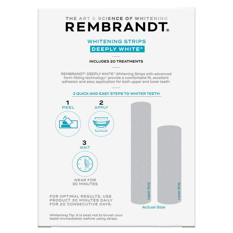 Rembrandt Teeth Whitening Strips, Deeply White, Enamel-Safe, 40 Whitening Strips (20 Treatments) 1 Count (Pack of 20)