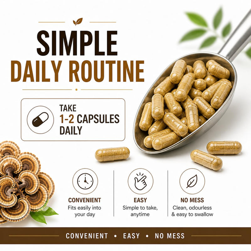 High Strength Turkkey Tails Fruiting Body Extract 8000mg | 20:1 Mushroom Extract | 30% PLY | 90 Vegan Capsules | 45 Day Supply | UK Packed | No Fillers or Bulking Agents | Vegan and Gluten Free