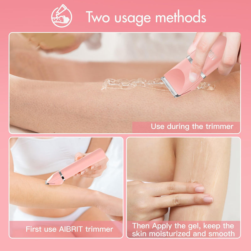 [Australia] - Bikini Trimmer & Gel for Women - 2 in 1 Electric Lady Pubic Hair Groomer Painless Hair Removal Razor Body Shaver, Portable Ladies Shaver with 2 Trimmer Heads, IPX7 Waterproof Pink-1 