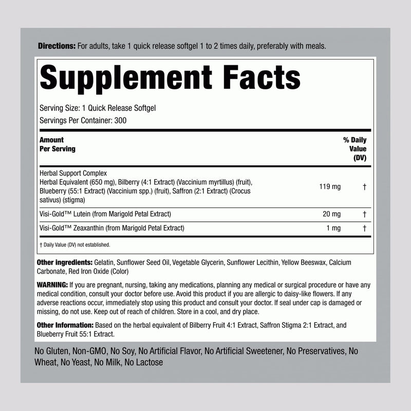 Piping Rock Eye Health Complex | 300 Softgels | Senior Vision Care Vitamin | Lutein and Zeaxanthin | From Marigold Extract | Non-GMO, Gluten Free Supplement