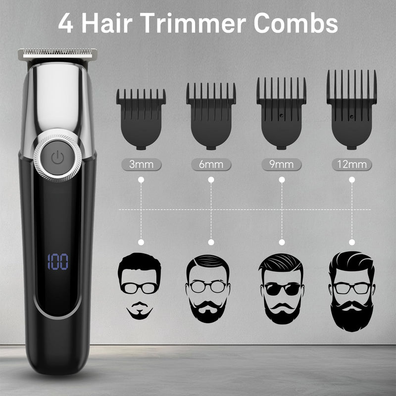 [Australia] - Beard Trimmer for Men, 5 in 1 Electric Razor for Men, Cordless Hair Clippers, Waterproof Grooming Kit for Shaving Face, Mustache, Body, Ear, Nose Hair Trimmer, Black 