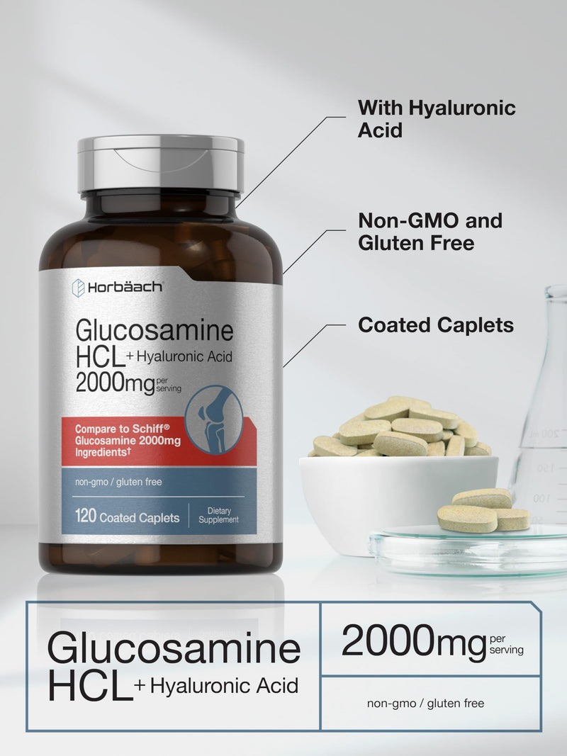 [Australia] - Horb√§ach Glucosamine HCL | with Hyaluronic Acid | 2000mg | 120 Coated Caplets | Non-GMO & Gluten Free Supplement 120 Count (Pack of 1) 