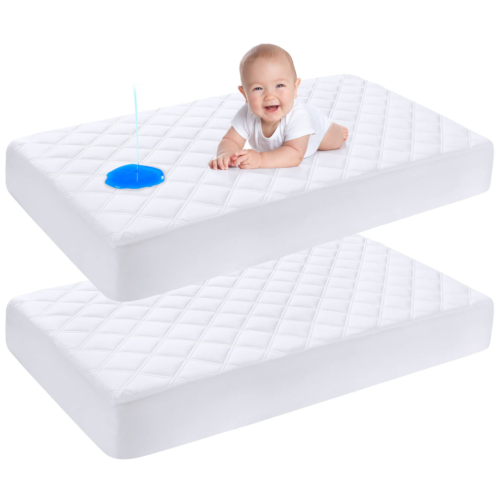 Yoofoss Waterproof Crib Mattress Protector 2 Pack, Quilted Crib Mattress Pad Cover Ultra Soft and Breathable, Machine Washable Toddler Mattress Protector for Standard Baby Crib Size 52''x28'' White (2 Pack) Microfiber