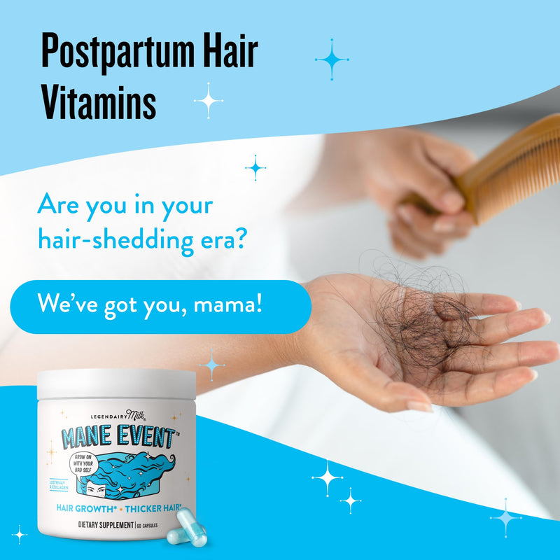Legendairy Milk Mane Event Hair Growth Vitamins with Lustriva, 60 Capsules | Clinically studied Lustriva® with collagen and biotin to support healthy-looking hair, skin and nails for women. 60 Count (Pack of 1)