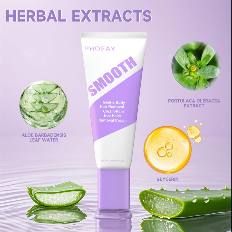 PHOFAY Hair Removal Cream for Sensitive Skin – Fast-Acting, Dermatologist-Recommended, with Aloe & Hyaluronic Acid, 3.38 fl oz Travel Size (3.53 Ounce (Pack of 1)) 1.76 Ounce (Pack of 2)