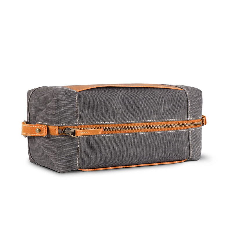 Londo Travel Toiletry Bag, Top-Grain Leather & Canvas Hanging Dopp Kit, Bathroom Case, & Makeup Organizer, Unisex One Size Camel
