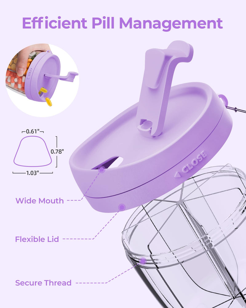 AMOOS Cute Pill Dispenser with Anti-Mix Design, 7-Slot, BPA-Free, Patented | Portable Travel Pill Organizer, Wide Mouth for Easy Access, Pill Bottle Organizer for Vitamins, Fish Oils, Supplement, Purple